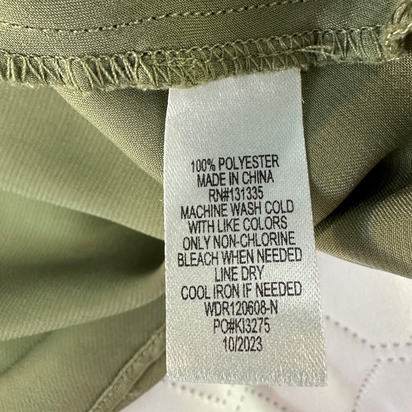 Socialite Midi Dress Women Medium Olive Green Excellent Satin V-Neck Long Sleeve - Picture 4 of 7